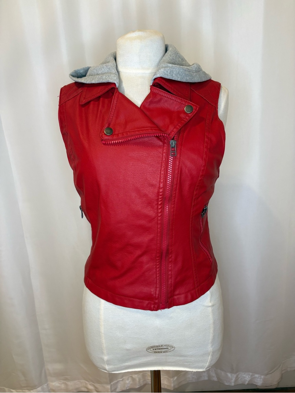 New Look Red Faux Leather Hooded Moto Vest